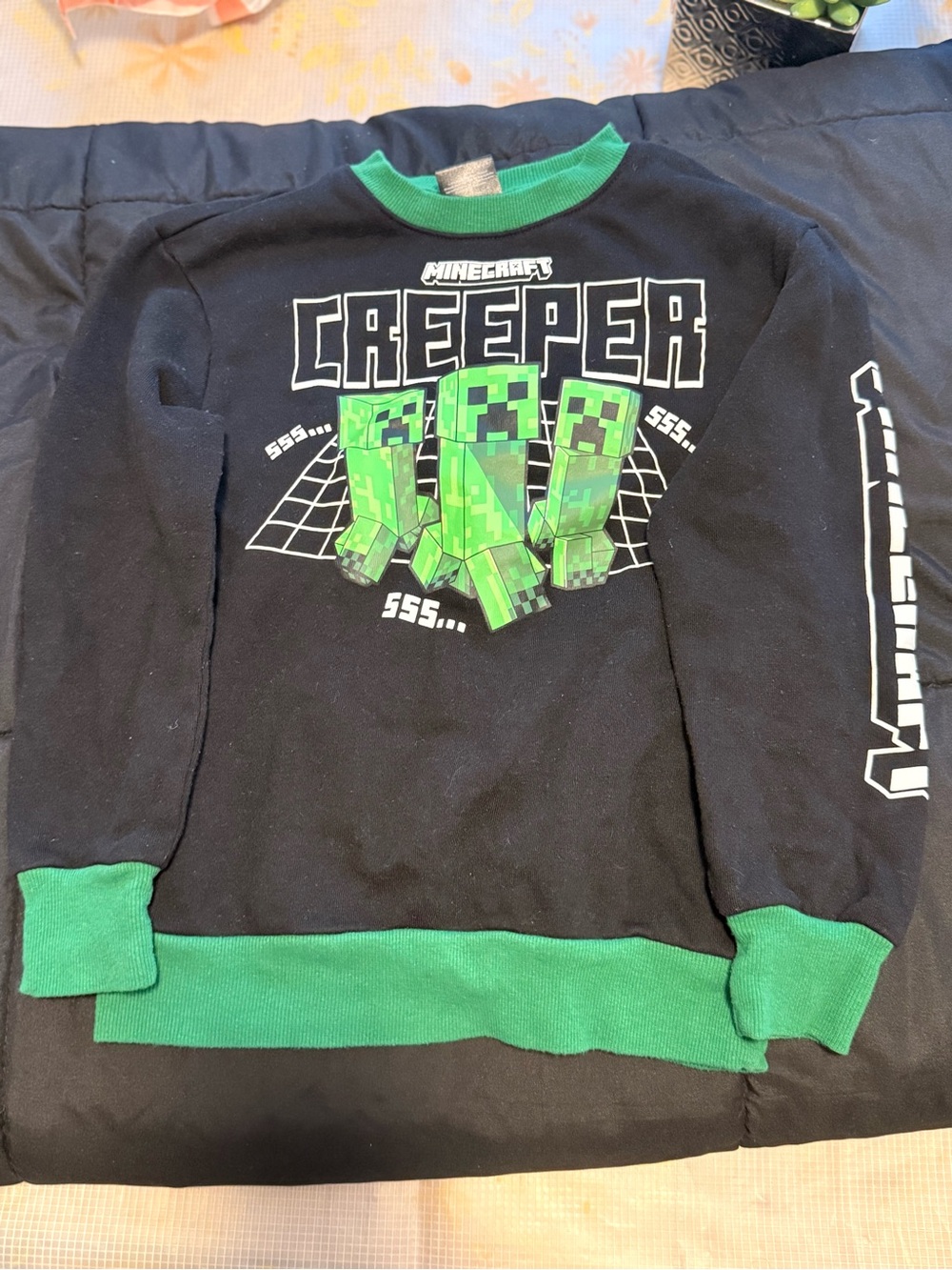Minecraft Creeper Graphic Crewneck - Black & Green